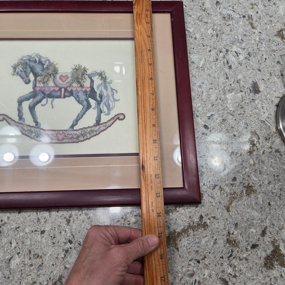 Framed Handmade Cross Stitch Rocking‎ Horse Needlepoint Art Nursery Decor 2002 - Picture 5 of 8